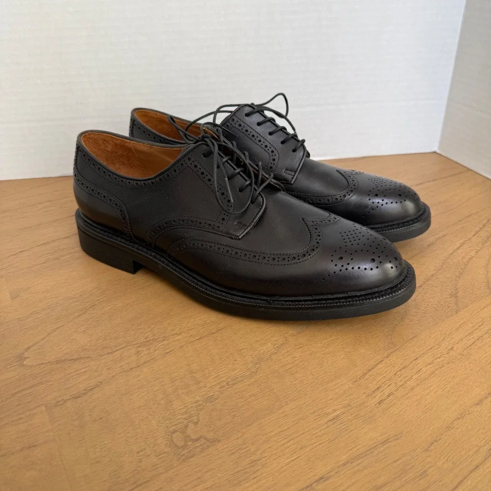 Polo Ralph Lauren Asher Wingtip Shoes Mens 10D‎ Black Cow Leather Brogue Vibram